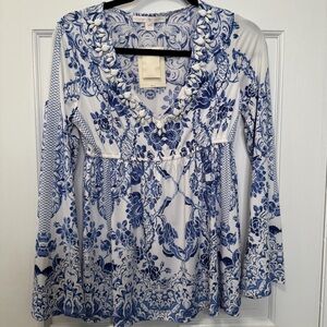Boston Proper Porcelain Print Tunic Blue Multi NWT Size Small